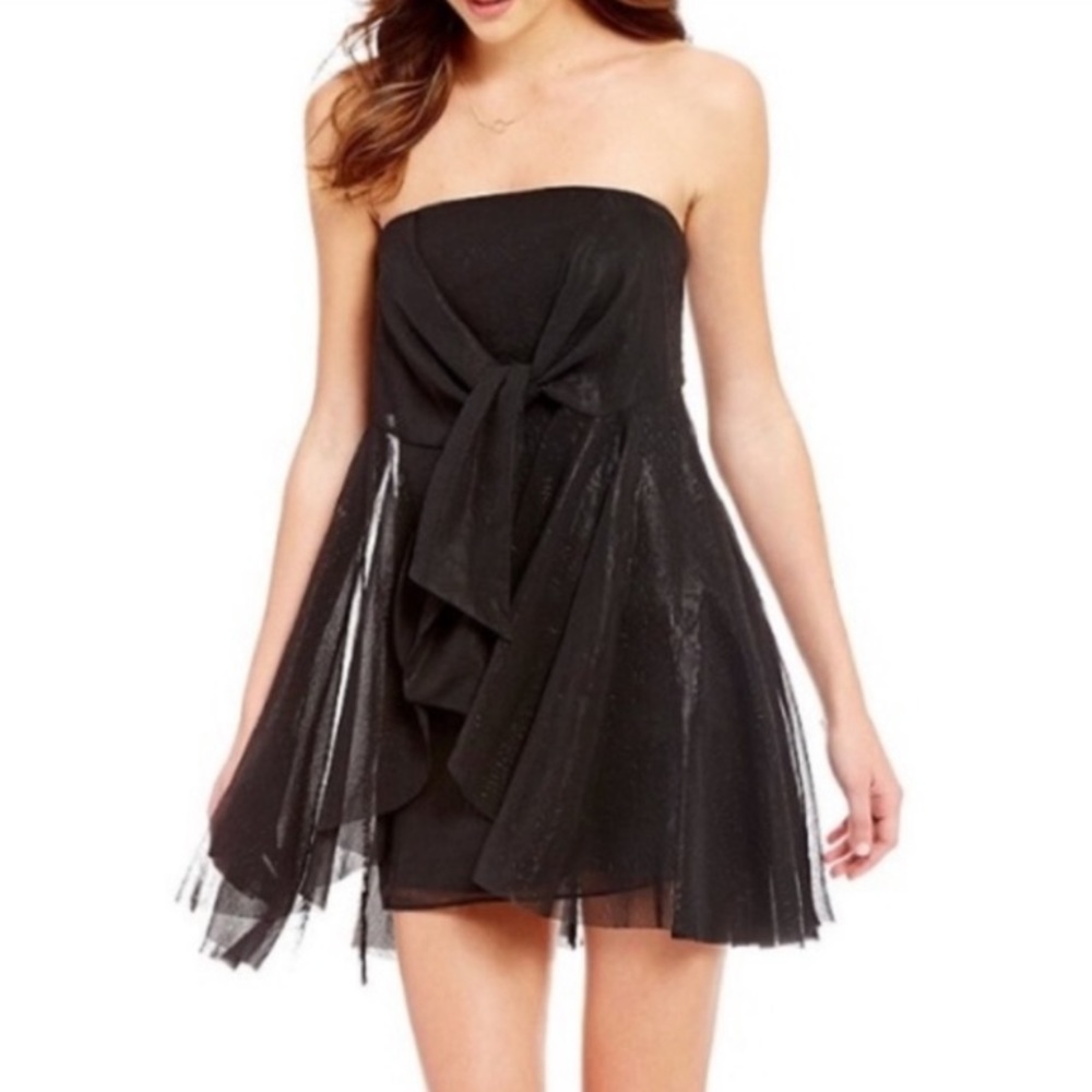 FREE PEOPLE ‘Good for You’ strapless tie front mesh layered short dress Size 8